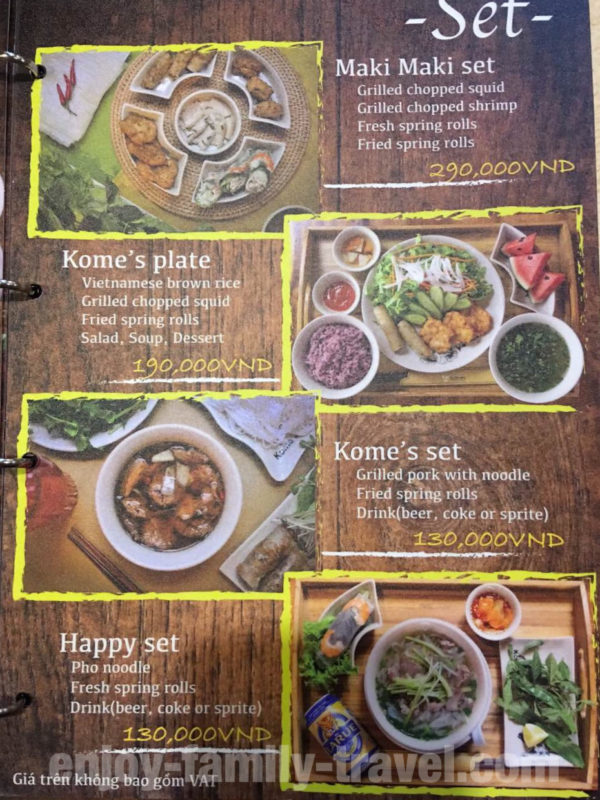 ベトナム・ダナン・人気レストラン・Kome's Restaurant メニュー